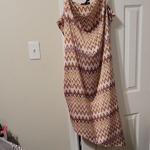 Forever 21 Asymmetrical Zigzag Dress - Brown and Cream